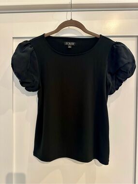 J. Crew Black Puff-Sleeve Blouse